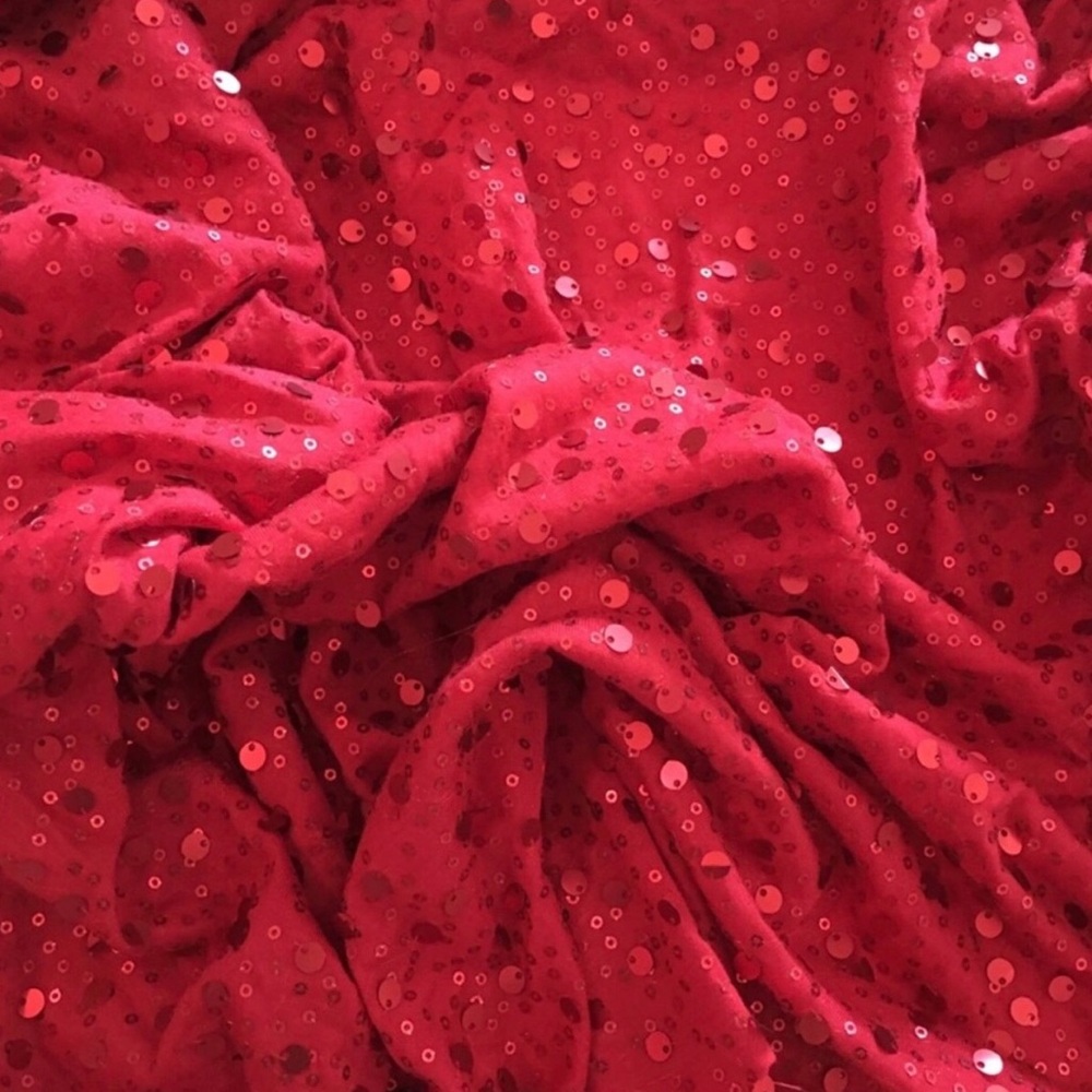 Solid Red Sequin Embellished Shiny Fabric - 3 Yards